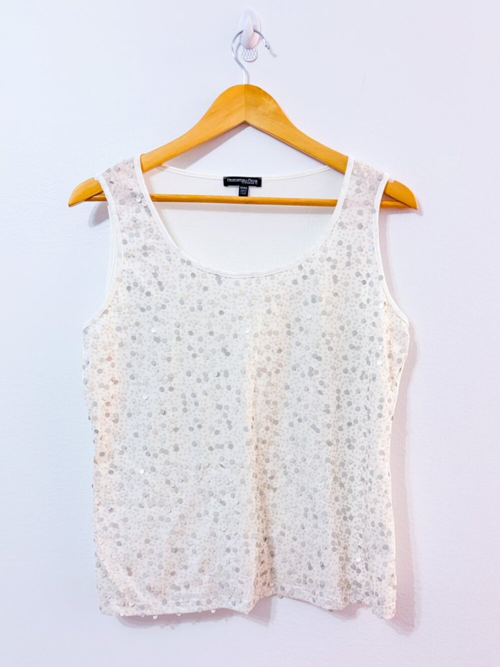 PROPORTIONS PETITE Cream Sequin Tank Top | Party Sparkle | Medium